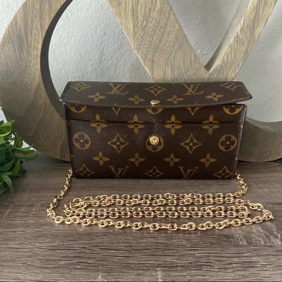 ⚜️Louis Vuitton Monogram Pochette Wallet Crossbody Chain + Vachetta Strap - Picture 1 of 15